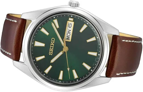 Miniatura 3 de Seiko Mens Stainless Steel Japanese Quartz Leather Calfskin Strap