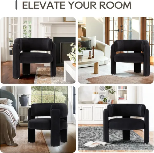 Miniatura 6 de COLAMY Silla decorativa moderna, sillas decorativas de terciopelo, sillas de barril tapizadas con patas de madera maciza, cómoda silla auxiliar