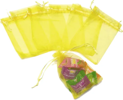 Miniatura 5 de Dealglad 100pcs Drawstring Organza bolsas de joyería caramelo para fiestas, casamientos, regalos Amarillo