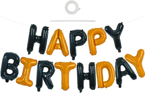 Miniatura 8 de TONIFUL Pancarta de Globos Negros de Feliz Cumpleaños de 16 Pulgadas con Letras de Papel de Aluminio Mylar, Cartel Banderín Reutilizable