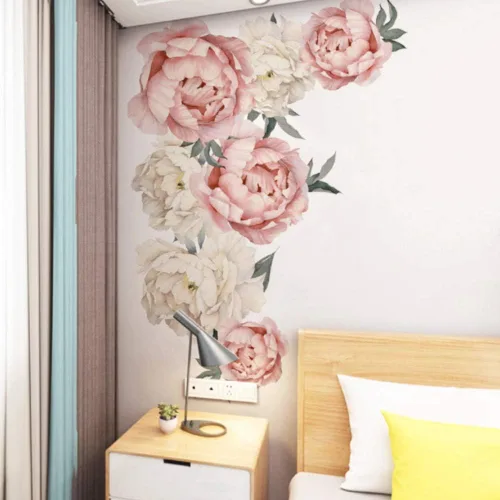 Miniatura 3 de Horoper Pegatinas de pared florales de peonía, calcomanías de flores de pared familiar, calcomanías de flores de peonía, carteles de pared florales