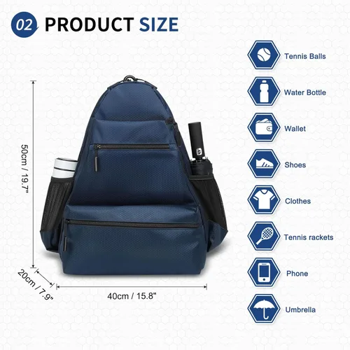 Miniatura 5 de Mochila de tenis para raquetas, bolsa de tenis impermeable con compartimento para zapatos, bolsillo húmedo/seco, gancho para cerca, para tenis, Azul