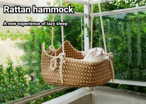 Miniatura 2 de Hamaca de ratán para gatos, cesta colgante de verano para balcón, cama de gato, nido de sol, jaula, suministros para mascotas