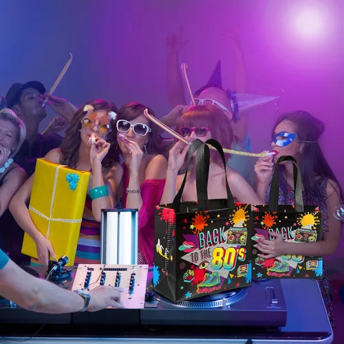 Miniatura 6 de Blosssound 30 bolsas de recuerdo de fiesta de los años 80 a granel no tejidas de vuelta a los 80, bolsas de regalo de hip hop, golosinas