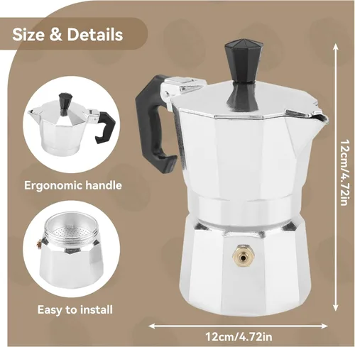 Miniatura 4 de Agatige Cafetera Moka de 1 taza de 1.7 fl oz, cafetera de aluminio para estufa, cafetera de café percolador para el hogar, camping, oficina, café