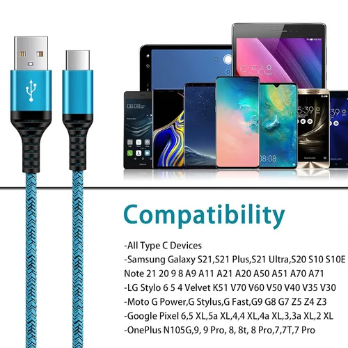 Miniatura 7 de Cable de carga tipo C, paquete de 3 cables de carga rápida de 3 pies para Samsung Galaxy A17 A16 A36 S25 Ultra S23 S21 A12 A50 Z Flip 7 FE 7 6 5 4 3