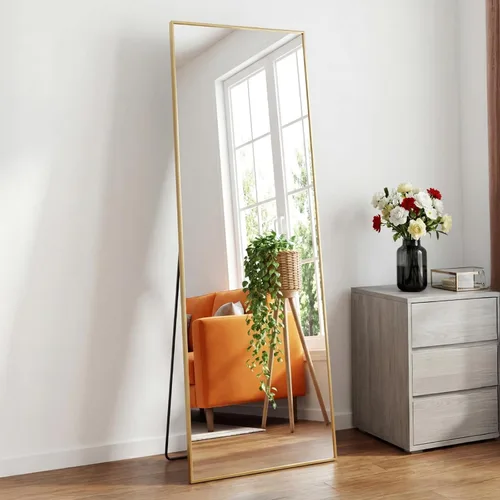 Miniatura 9 de DUMOS Espejo dorado de longitud completa de 59 x 16 pulgadas, espejo de cuerpo completo para dormitorio o guardarropa, se puede colocar solo, colgar