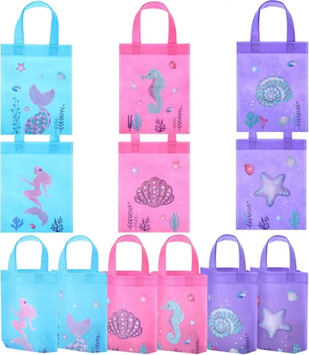 Faccito 24 bolsas de regalo de sirena, bolsa de regalo de cumpleaños de sirena, bolsa de golosinas bajo el mar, bolsa de regalo no tejida para