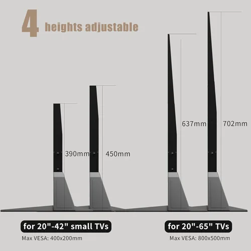 Miniatura 11 de Soporte universal para TV, patas de metal para TV de 20 a 65 pulgadas LCD/LED/OLED/Plasma pantalla plana y curva, ajuste de altura con VESA 75x75mm