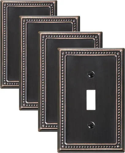 Miniatura 44 de Paquete de 4 placas de cubierta para interruptor de luz de palanca individual, cubiertas decorativas de perlas, placa de pared de metal almendra