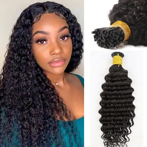 Miniatura 9 de Extensiones de cabello humano ondulado con punta I para mujer, extensiones de cabello Remy con punta de palo de fusión fría, pegamento de queratina