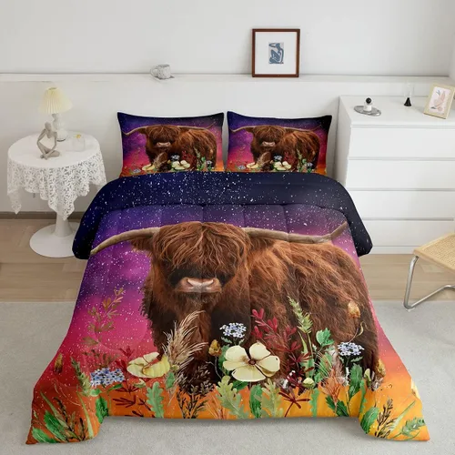 Miniatura 35 de Feelyou Juego de edredón de oso azul, juego de ropa de cama de osos de animales, juego de edredón acolchado con estampado de arboleda de galaxia
