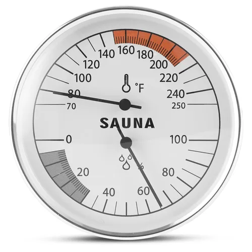 Golden Wave Termómetro e higrómetro de sauna 2 en 1 – Fahrenheit (70-250°F) para salas de infrarrojos/vapor, sin baterías, montaje en pared