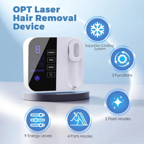 Miniatura 5 de TMOMT OPT Dispositivo de depilación láser Pro, 3 en 1, dispositivo removedor de vello casero de grado salón de belleza con sistema de enfriamiento