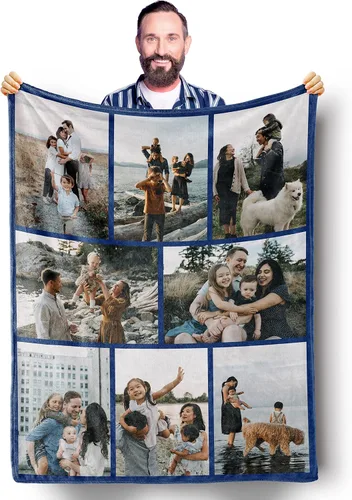 Miniatura 22 de Mantas personalizadas con fotos, manta personalizada de collage de fotos, suave, con mis propias fotos, regalos personalizados para Navidad, 2 Fotos