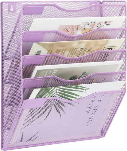 Miniatura 19 de EASEPRES Organizador de archivos de malla de 3 bolsillos para colgar en la pared, carpeta de papel para correo montada en la pared, organizador