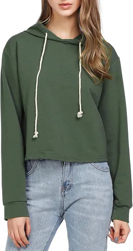 Miniatura 4 de MakeMeChic - Sudadera de manga larga casual con capucha y de longitud corta para mujer