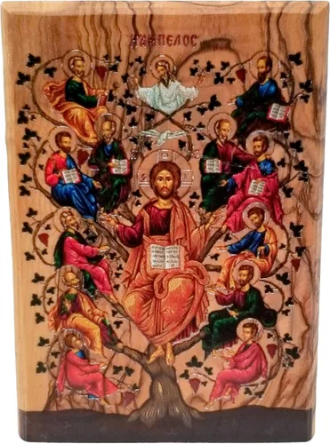 Miniatura 8 de Icono de la Virgen María Reina del Cielo de Israel, decoración de madera de olivo de Tierra Santa, placa de madera religiosa de pie sagrada, arte