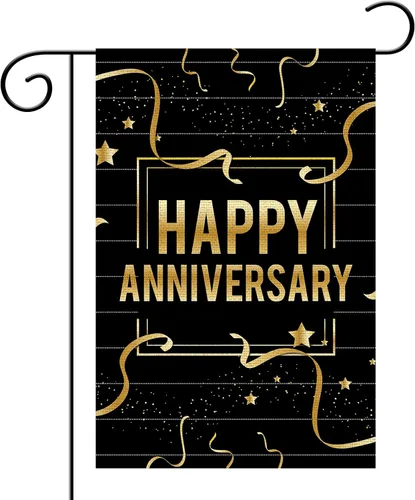 Bandera de jardín con texto en inglés "Happy Anniversary", de arpillera de doble cara, cartel vertical para bodas, aniversario, fiesta, patio,
