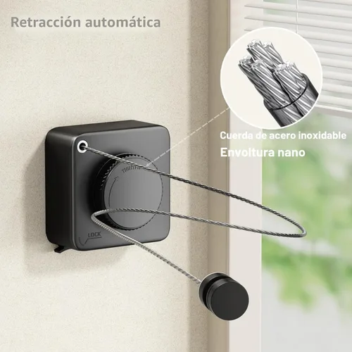 Miniatura 4 de MUSTORN Tendedero retráctil para interiores, línea de ropa para exteriores que no se hunde, línea de ropa resistente para secar la ropa, línea
