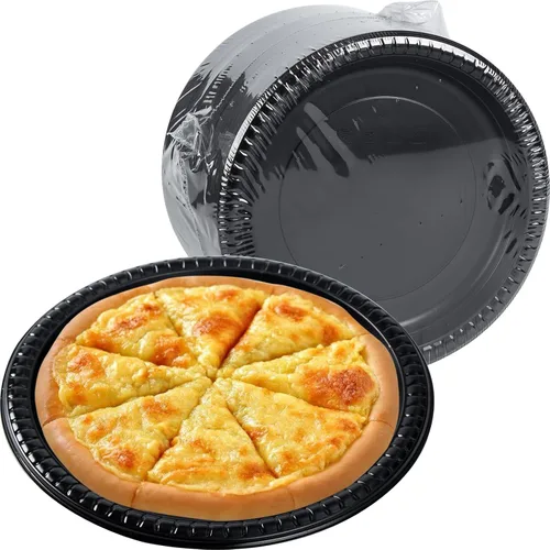 Paquete de 150 platos desechables negros de 10 pulgadas, envoltura retráctil, listos para usar | BPA Free Mineral-PP Microwave Safe Plastic | Heavy