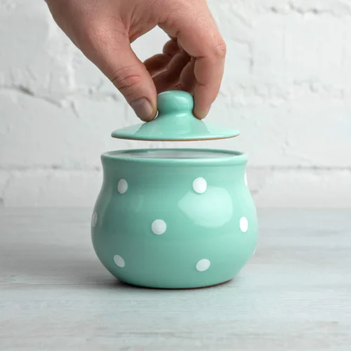 Miniatura 6 de City to Cottage Azucarero de cerámica con tapa, condimento de azúcar de 10 onzas para barra de café, tazón dispensador de azúcar, olla de Turquesa