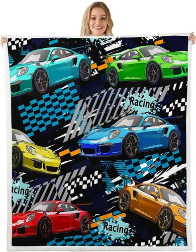 Manfei Manta de coche de carreras para niños, manta de cama para niños y adolescentes, decoración de habitación de niños y adolescentes, manta