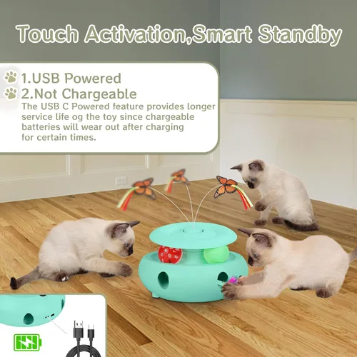 Miniatura 4 de Juguetes para gatos, juguetes interactivos 3 en 1 para gatos de interior, juguete interactivo automático recargable con mariposa aleteante, sensor