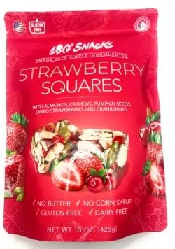 180 Snacks, Cuadrados de fresa, con almendras, anacardos, semillas de calabaza, fresas secas y arándanos, 14.99 oz