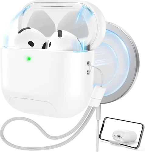 Miniatura 16 de RFUNGUANGO Funda protectora para AirPods Pro de 2ª generación, con función de soporte para teléfono, bloqueo de cubierta magnética, para AirPods Pro