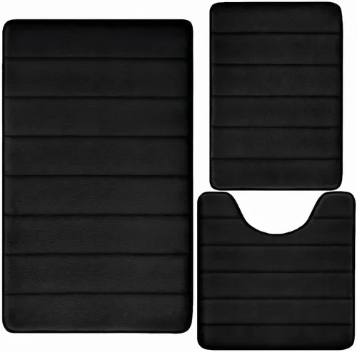 Juego de alfombras de baño de espuma viscoelástica, 3 piezas, extra suaves, absorbentes, antideslizantes, con alfombra de inodoro en forma de U,