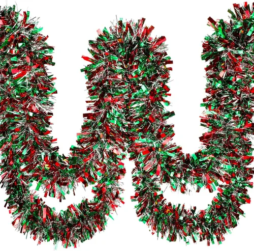 Miniatura 10 de Ceenna Guirnalda de oropel de Navidad de 150 pies, guirnalda metálica giratoria, brillante para colgar en el árbol de Navidad, suministros de Negro