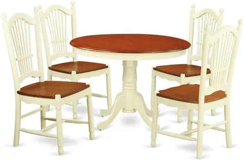 Miniatura 9 de East West Furniture HLDO3-MAH-W Juego de mesa y sillas de cocina de 3 piezas contiene una mesa de comedor redonda con pedestal y 2 sillas