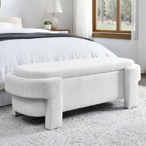 Miniatura 10 de LKTART Banco otomano tapizado de tela de lino con gran espacio de almacenamiento, banco de almacenamiento para sala de estar, entrada, color beige