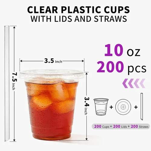 Miniatura 2 de Astomi Vasos de plástico desechables de 10 onzas, tazas de café helado transparentes con tapas y pajitas, vasos de plástico resistentes y seguros