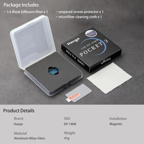 Miniatura 9 de Haoge Pocket 4 Filtro magnético de niebla negra 1/4 Filtro de efecto para DJI Osmo Pocket 3 4 Accesorios de cámara Combo Creator, lente ligera