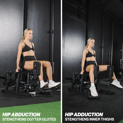 Miniatura 3 de Titan Fitness Máquina de ejercicios de abductor y aductor de cadera con carga en placa, clasificada 250 libras, máquina estabilizadora combinada