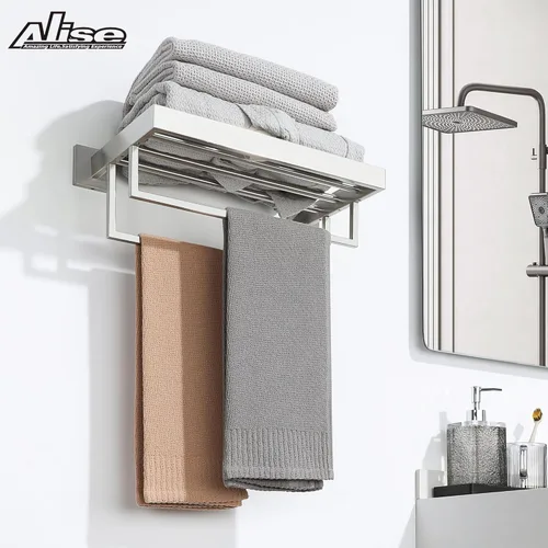Miniatura 5 de Alise Toalleros de 16 pulgadas para baño, toallero montado en la pared con barras de toalla dobles, estante de toalla de acero inoxidable SUS 304