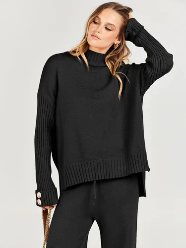 Miniatura 9 de ANRABESS Conjunto de 2 piezas para mujer, suéter de punto de manga larga, pantalón de pierna ancha, ropa de descanso, moda 2025