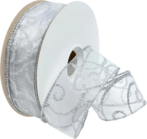 Miniatura 24 de Morex Ribbon Cintas transparentes con purpurina con espiral, cinta navideña para manualidades y decoraciones de Navidad, envoltura de regalos, 1.5