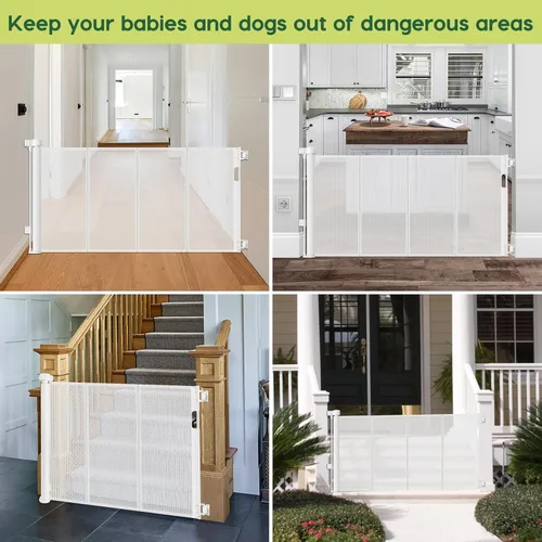 Miniatura 7 de Puertas de bebé retráctiles reforzadas de 55" de ancho para puertas para prevenir que se arrastre, puerta retráctil para exteriores, puertas