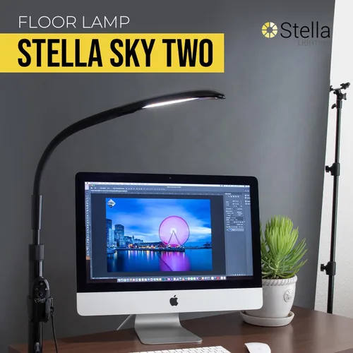 Miniatura 2 de Stella Sky Two - Lámpara de pie LED de alta calidad de 10 W, color negro, ajustable, regulable y de baja visión, luz solar natural, iluminación