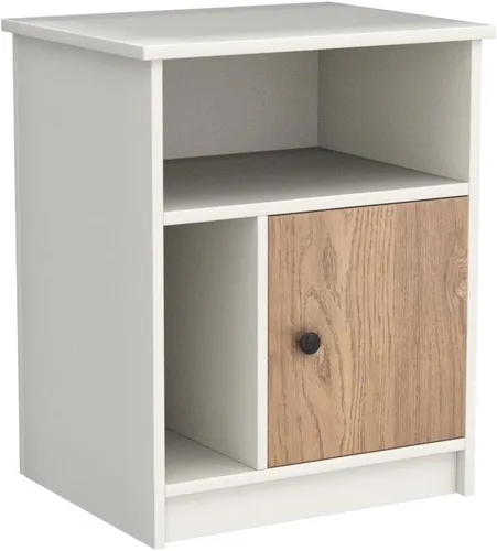 Miniatura 5 de Giantex Juego de 2 mesitas de noche blancas, mesa auxiliar de 25 pulgadas de alto con 1 puerta y 2 estantes abiertos, mesita de noche de madera