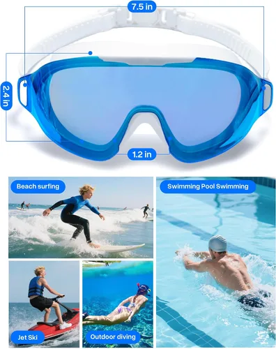 Miniatura 4 de Gafas de natación, gran angular antivaho y a prueba de fugas UV, gafas de natación de moda para hombres y mujeres Espejo deslumbrante blanco