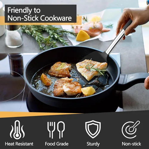 Miniatura 5 de P&P CHEF Juego de 4 utensilios de cocina negros de cocina, espátulas sólidas de silicona, cucharas ranuradas, giradores para utensilios de cocina