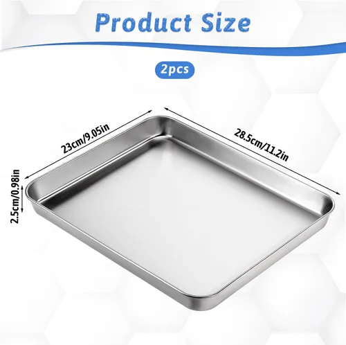 Miniatura 2 de 2 piezas de bandejas para horno tostador para hornear, hojas de hornear de 9x11, hoja para galletas de acero inoxidable, bandejas pequeñas