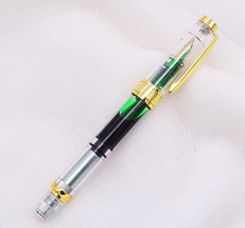 Miniatura 4 de erofa 【Actualizado】 Juego de 4 plumas estilográficas Yongsheng 3008 con pistón transparente con borde dorado extra fino de 0.015 in, bolígrafo