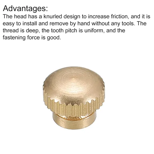 Miniatura 4 de uxcell Tuercas moleteadas para pulgar, 5 tuercas moleteadas de latón M3 x D10mm x H8mm con collar de cabeza alta con agujero ciego moleteado