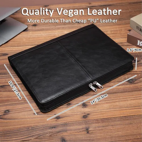 Miniatura 2 de Portafolio de cuero con carpeta de 3 anillas, padfolio de cuero vegano con cremallera, portafolio organizador profesional de negocios para regalo
