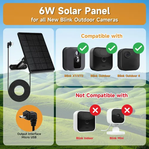 Miniatura 2 de Panel solar para Blink Outdoor 2K+/4 (4ª generación)/exterior (3ª generación) XT3 y XT2/XT, cargador solar de 6 W para Blink con montaje ajustable